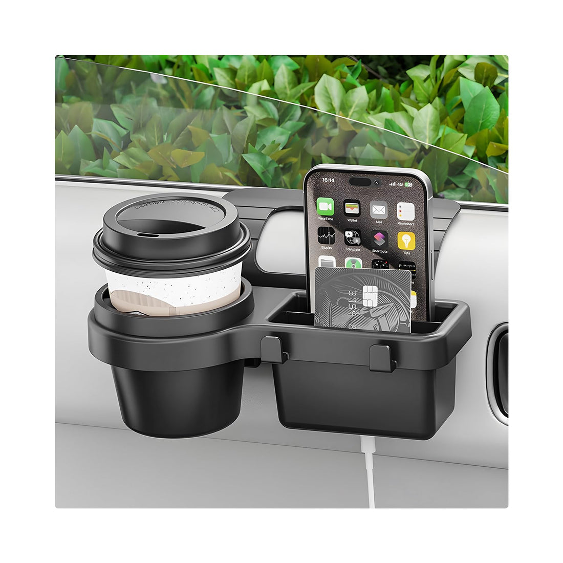 Car Window Multifunctional Storage Organizer, Vehicle Door Side Hanging Storage Rack with Cup Holder, Auto Window Mount Organizer for Cell Phone Earphone Key Water Cup