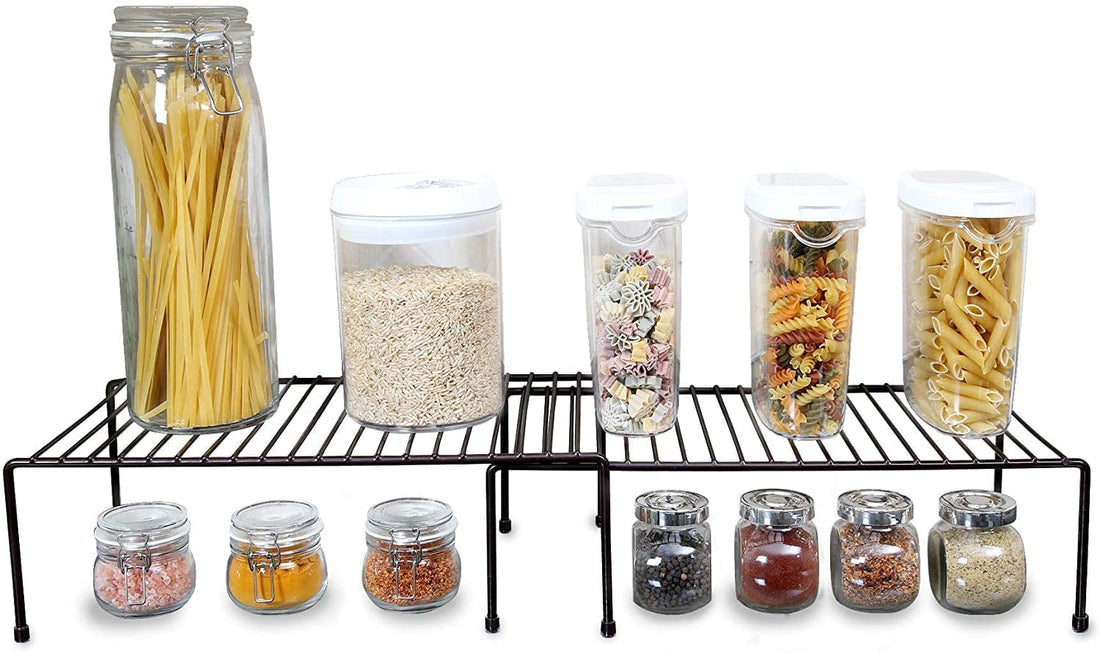 Cabinet Storage Shelf Rack - Large Expandable Kitchen Storage Racks and Holders - Steel Metal Wire - Cupboard, Plate, Dish, Counter & Pantry Organizer