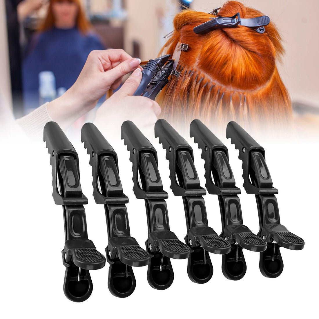 6 x Crocodile Hair Clips, Sectioning Hairdressing Clips, Non Slip Clips, Single Pin Hairdressing Section, Hair Claw Clips for Salon Hairdressers (Black)