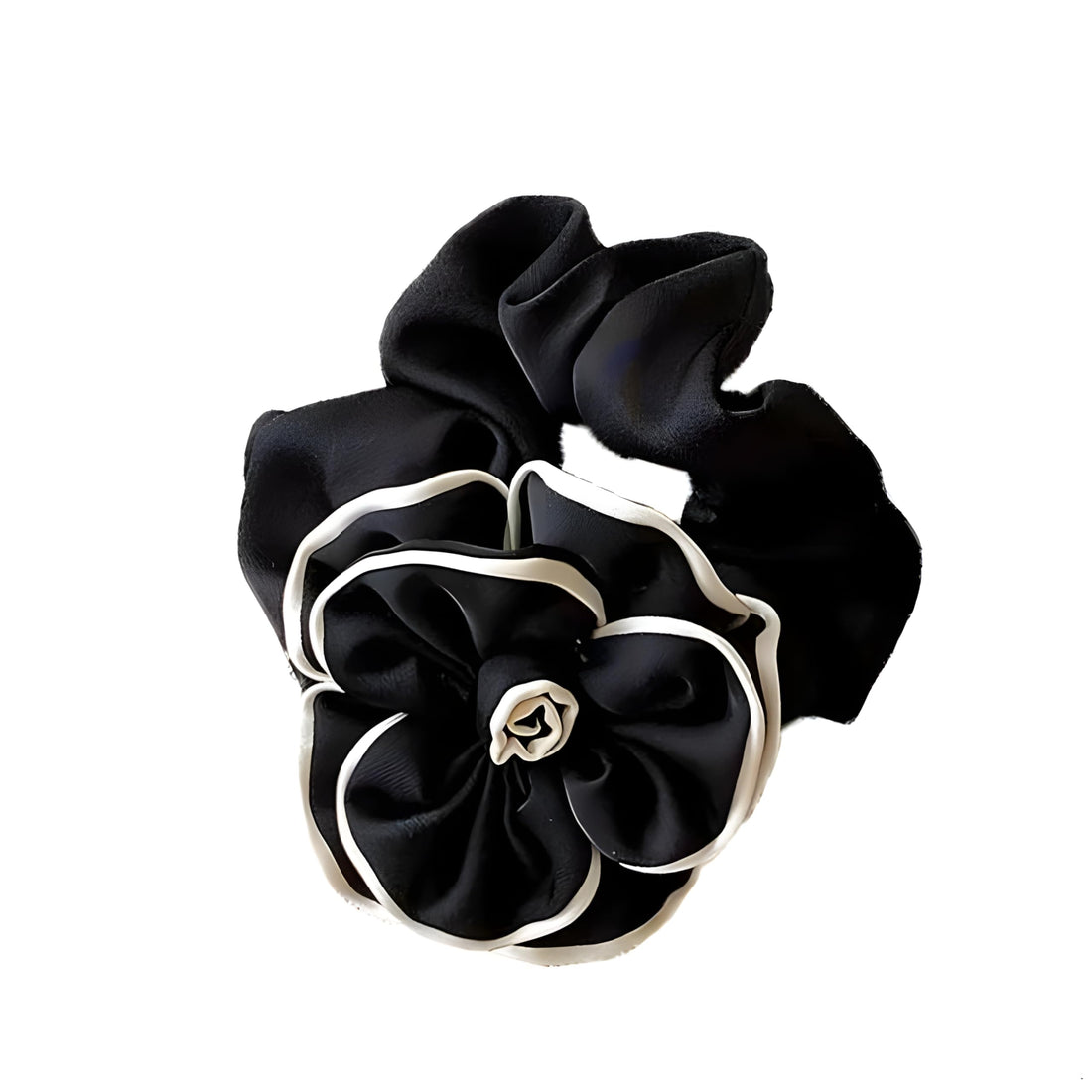 ZonShop Satin Floral Hair Scrunchies for Women - Elegant Floral Hair Scrunchies - Add a Soft Feminine Touch to Your Look, Soft Material for Comfortable Hold and Attractive Look (Black)