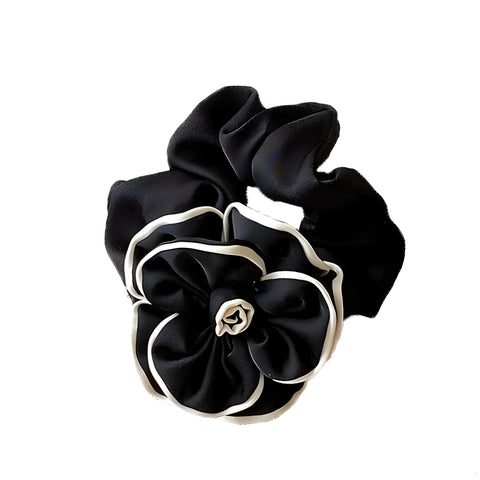 ZonShop Satin Floral Hair Scrunchies for Women - Elegant Floral Hair Scrunchies - Add a Soft Feminine Touch to Your Look, Soft Material for Comfortable Hold and Attractive Look (Black)
