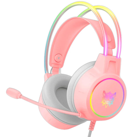 Onikoma Wired Gaming Stereo Headset with RGB Light, Headphones Over Ear with Mic, 3.5Mm Aux, Volume Control, Compatible with PS5, PS4, Laptops, Smartphone, PC, Mac Nintendo Switch (X15, Pink 1)