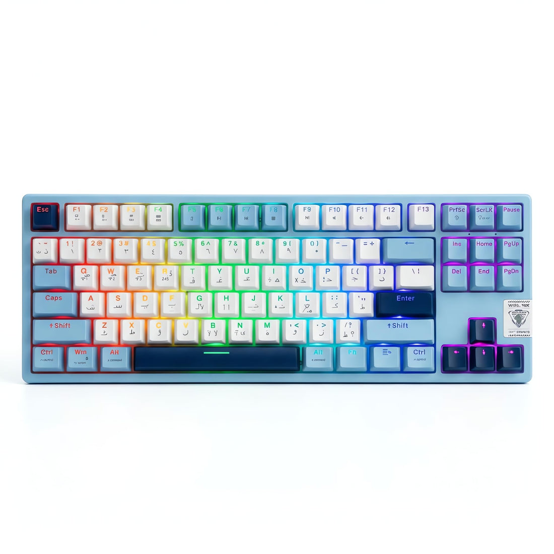 Jadel WKL102 Rechargeable Mechanical Gaming Keyboard 3 Modes (Bluetooth 5.3 / Wireless 2.4Ghz / Wired Type-C) Blue Switches - RGB+Backlit 88 Keys (White/Sky)
