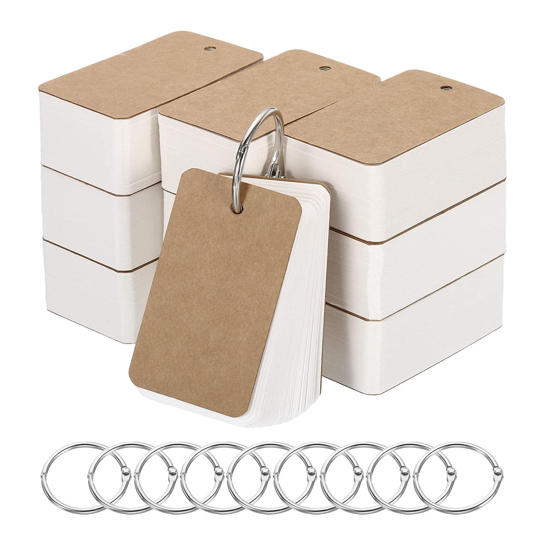 PATIKIL 2.8" x 1.5" x 0.28mm Blank Flash Cards with Rings, 1000 Pack Study Cards Index Cards Note Card Pre Hole Punched for Learning, White