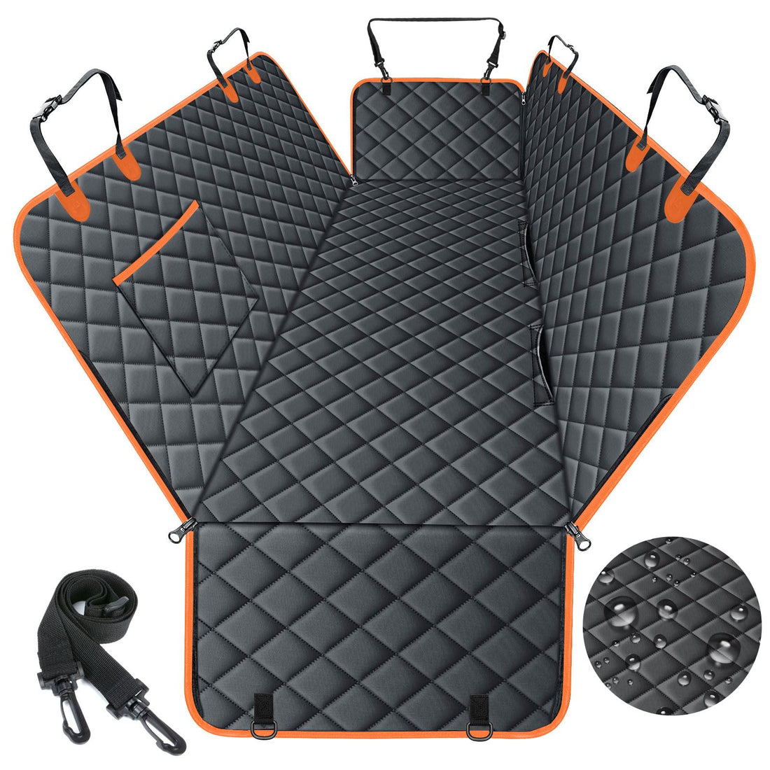 NECKORY Dog Car Seat Cover, Durable Waterproof Scratch Proof Nonslip Dog Hammock, Back Seat Covers with Pocket for Cars SUVs and Trucks - L, Black/Orange