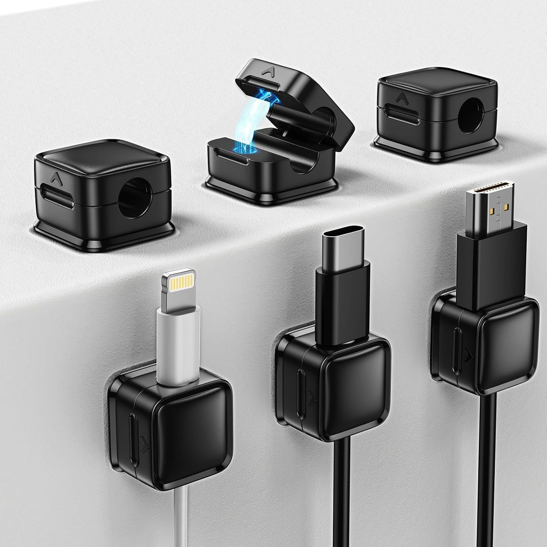 Magnetic Cord Organizer Set, Strong Adhesive and Easy to Open, Organize Charging Cables in Neat Arrangement, Perfect for Office, Home, Car, Bedside Table, Practical Cord Management Solution (12)
