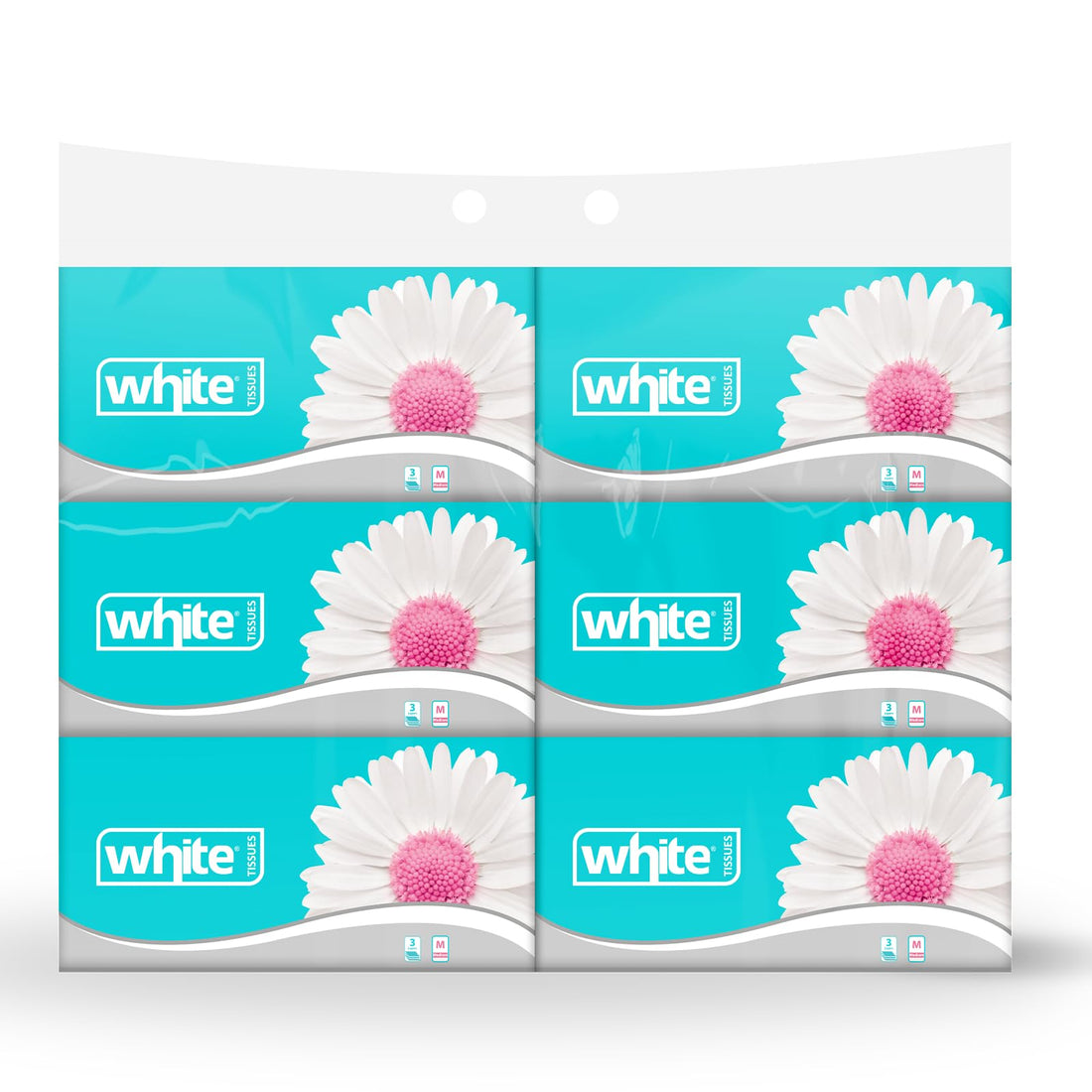 White Flexi Facial Tissues – 500 Tissues; 3Ply Medium, Pack of 6| Soft, Strong & Gentle for Daily Use