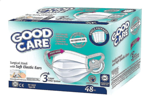 Good Care Surgical Mask with Soft Elastic Ears, 48 Pieces