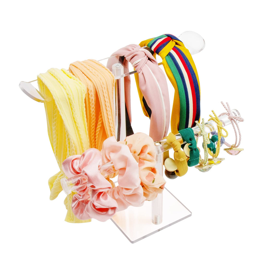 BEST MEDIA 2-Tier Acrylic Headband Holder and Hair Accessories Organizer, Clear Display Stand for Girls, Teens, and Women's Vanity Storage - 30L x 15W x 17H cm - 1 piece - Clear