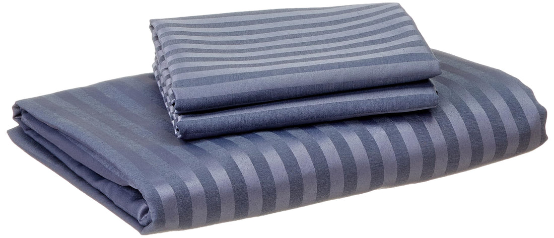 Bedn Home N Satin Cotton Strip Fitted Sheet Set, 140 cm x 200 cm Size, Grey