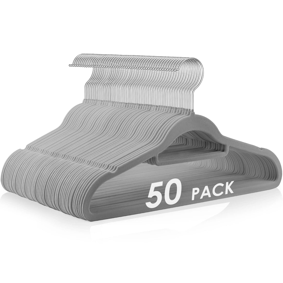 DUDUCOFU Velvet Hangers Non Slip Felt Hangers, 50 Pack Grey Velvet Clothes Hangers Space Saving Slim with 360 Degree Swivel Hook for Suits Coats, Jackets, Pants, and Dress Clothes