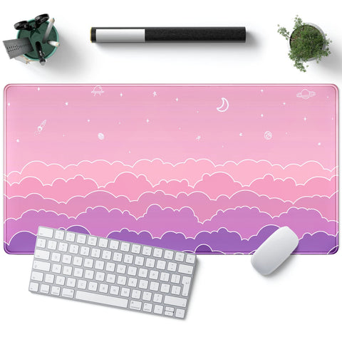 Kawaii Mouse Pad Desk Gaming Accessories Cute Clouds Xxl Mouse Pad Pink Anime Office Decor Desk Mousepad Large, 31.5x15.7in Extended Keyboard Mousepad For Desk Girl With Stitched Edges Non-Slip Rubber