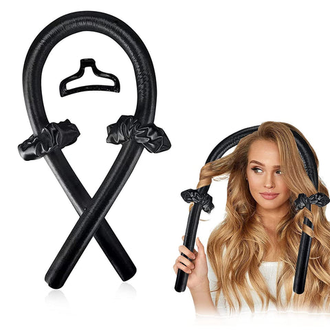 Arabest Heatless Hair Curler, No Heat Silk Curls Headband with Hair Clips Scrunchie, Sleeping Soft Foam Hair Rollers Kit, Lazy DIY Curling Ribbon Flexible Rods for Natural Hair (Black)