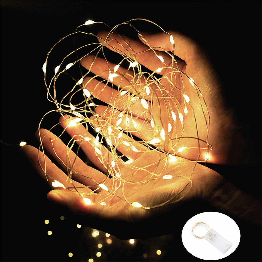 Warm White LED Fairy Lights Battery Operated String Lights Waterproof Silver Copper Wire 7 Ft 20 Led Firefly Starry Moon Lights for DIY Wedding Party Bedroom Patio Halloween Christmas Room Decor