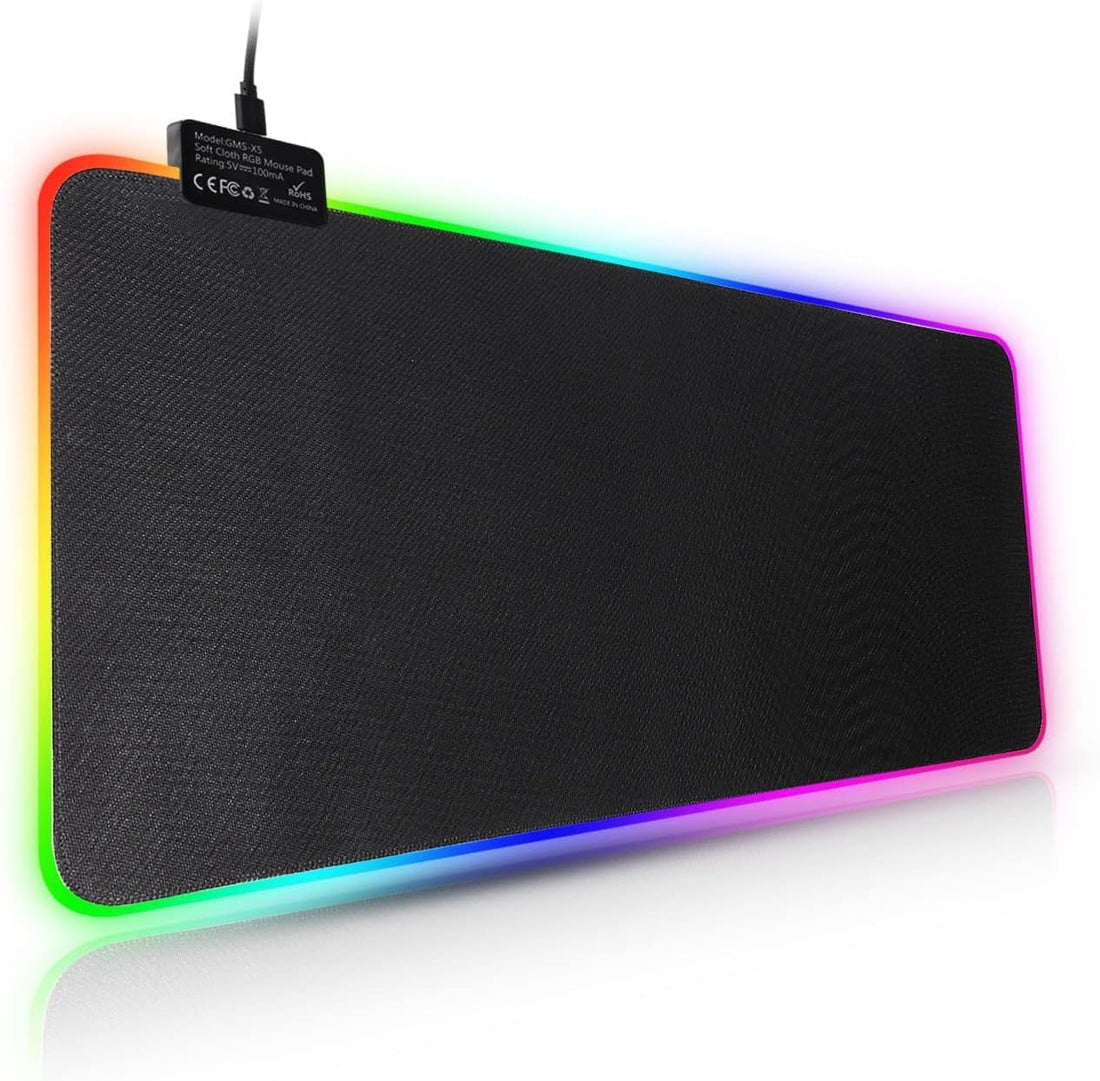 Gaming Mouse Mat 700×300×4mm Thick Extended Gaming Mouse and Keyboard Mat Pad with Non-Slip Rubber Base with 7 Light Modes Luminous LED Mouse Pad for Computer Gamer Black