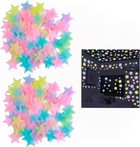 100Pcs Glow in The Dark Stars Wall Stickers, Self-Adhesive Luminous Decor for Bedroom, Room and Home Art, Fluorescent Night Sky Ceiling Decals for Party, Room Decorations