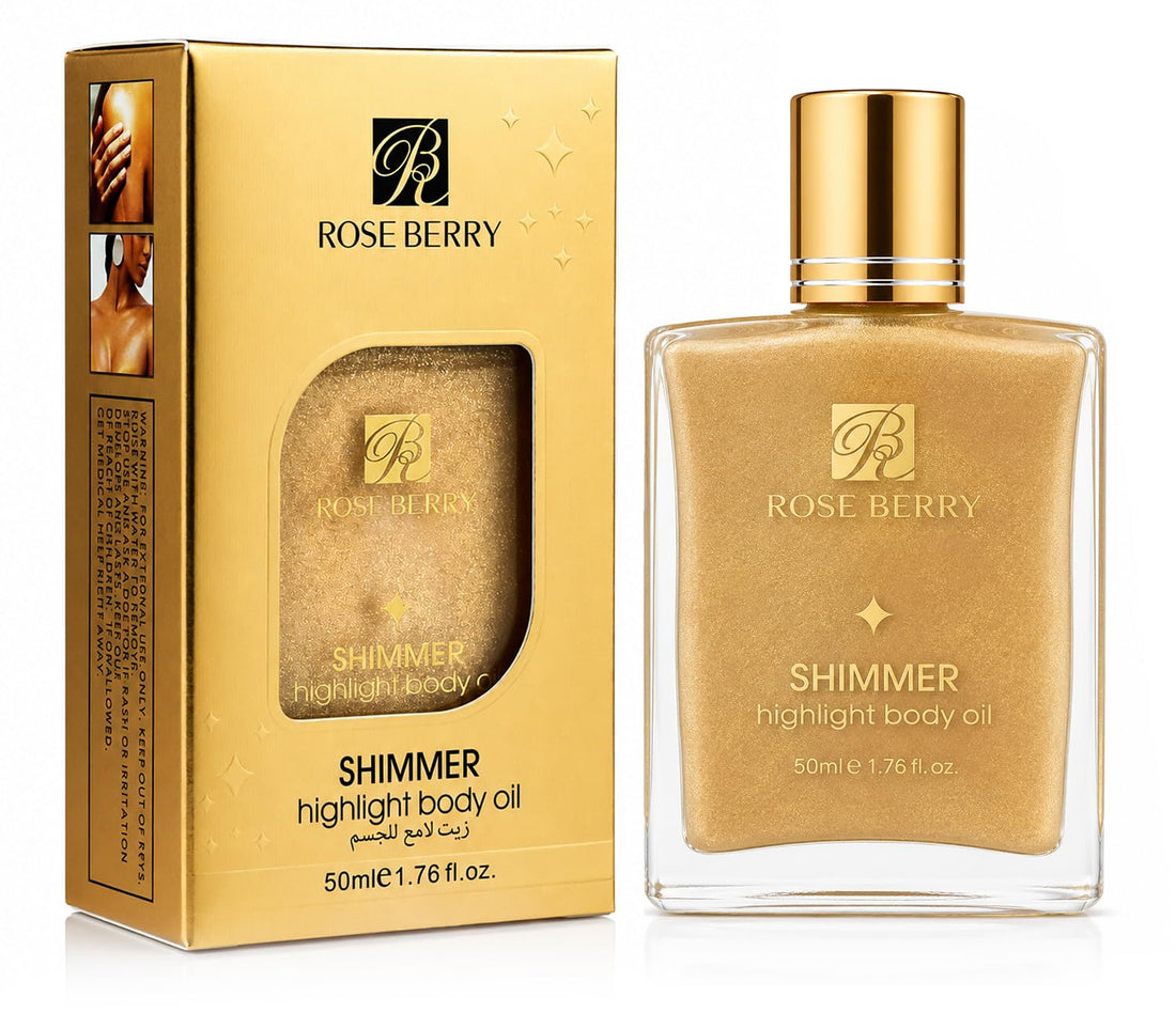 Rose Berry - Highlight Body Oil With Shimmer Effect, Lightweight Illuminating Body Glow Oil with Radiant Shimmer Finish For Face, Shoulders, Legs, 50 Ml, Model - RB-HO0791 (02 Gold)