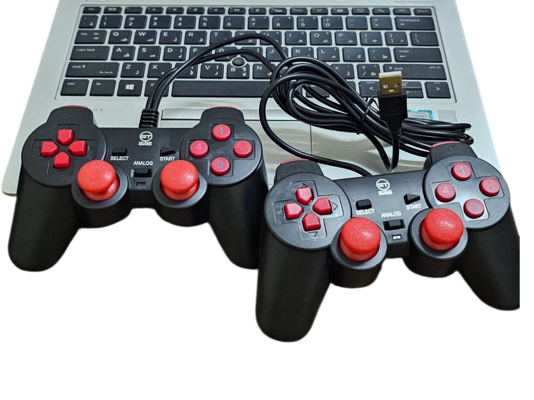 Dual USB Wired Analog Game Controller for PC and Laptop (Red Buttons)