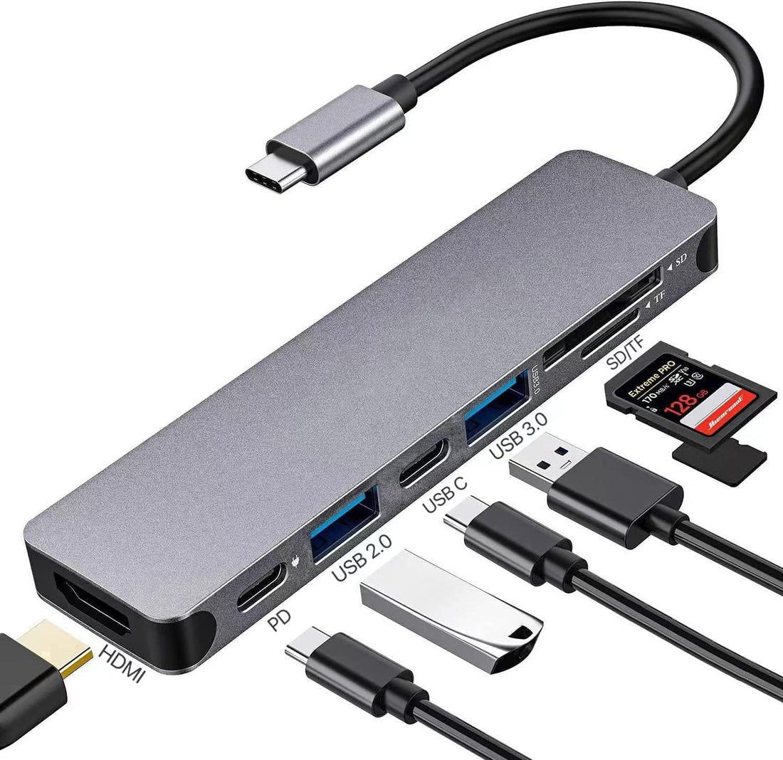 USB C Docking Station 7 in 1-4K HDMI, PD 100W & USB 3.0/2.0 - SD/TF Card Reader, Compatible with MacBook Pro & Air USB C Laptop and Other Type C Devices