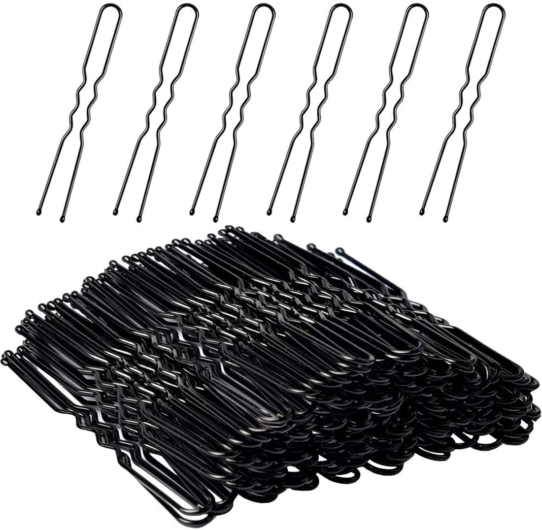 DELFINO Hair Pins, Metal Hair Pins Hair Styling Waved Grip Pins Hair Clips Hair Styling Pins, for Women Girls with Box Hair Pins Kit Hair Clips Secure Hold, Black, 100 Pcs, 6 cm / 2.36 Inches
