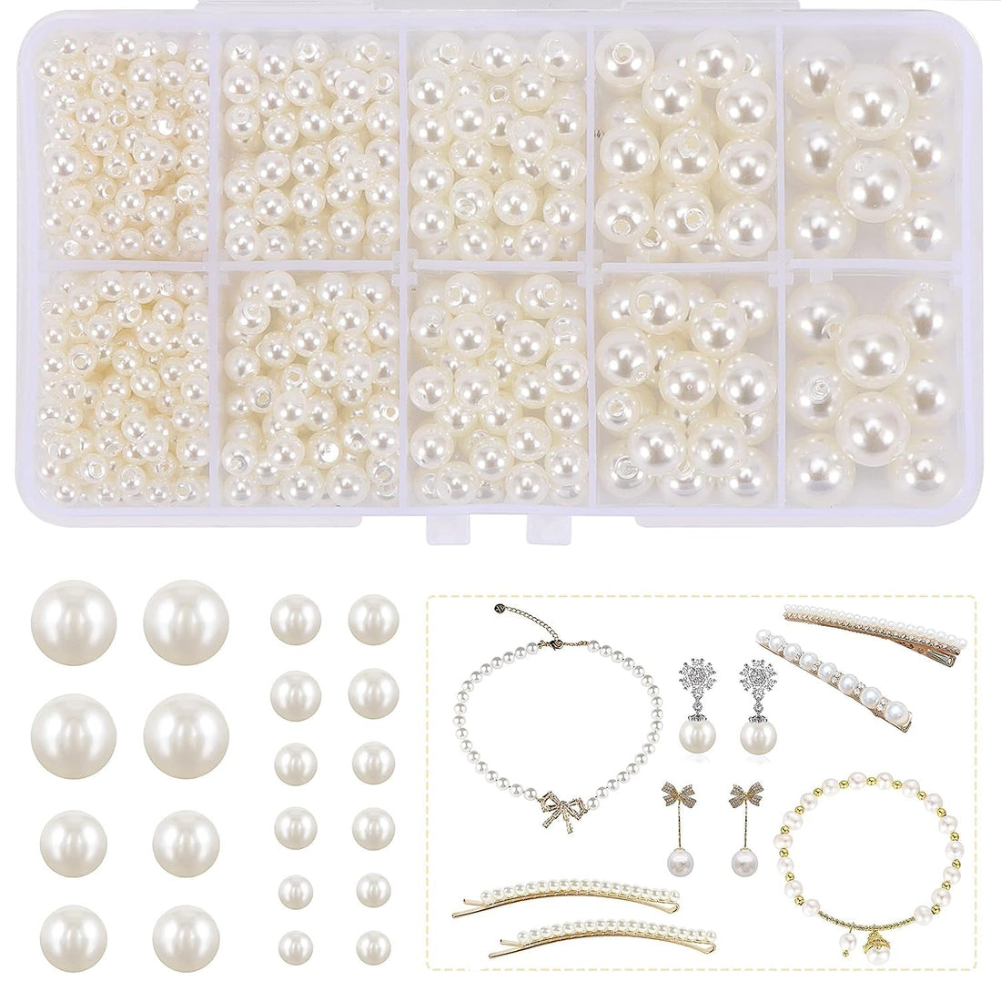 700pcs 4/5/6/8/10mm Round Pearl Beads for Jewellery Making Highlight Ivory Pearls Loose Spacer Beads for DIY Craft Necklaces Bracelets Earrings Jewelry Making and Vase Fillers Supplies