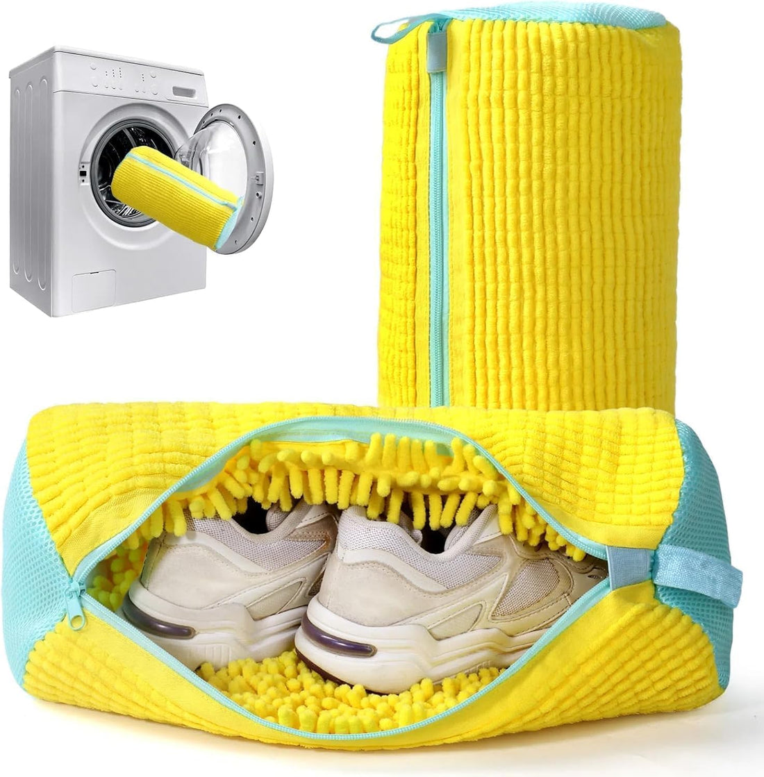 Shoes Washing Machine Bags, Invisible Zipper Side Opening Shoe Washing Bag for Washer and Dryer, Shoe Laundry Bags for Sneakers, Reusable Shoe Cleaning Bag for All Shoe Sizes (Pack of 1)