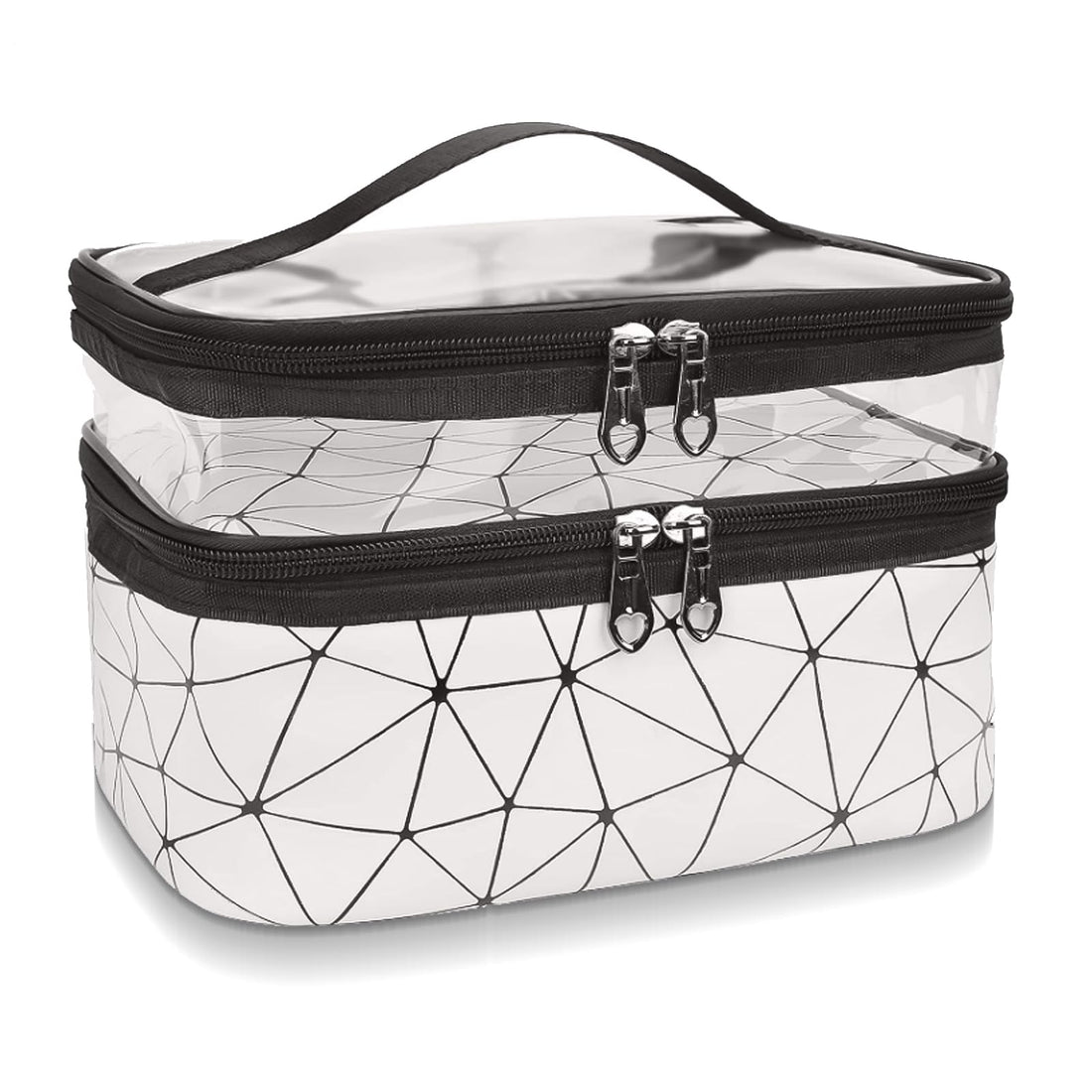Cosmetic Bag for Women, Large Capacity Travel Makeup Bag, Waterproof Double Layer Travel Cosmetic Cases, Makeup Pouch with Diamond Pattern, Portable Toiletry Bag with Clear Compartment for Women