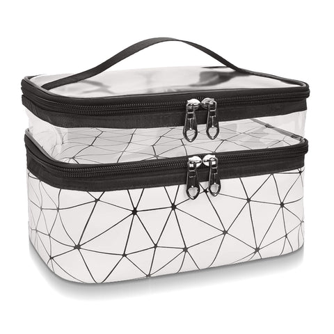 Cosmetic Bag for Women, Large Capacity Travel Makeup Bag, Waterproof Double Layer Travel Cosmetic Cases, Makeup Pouch with Diamond Pattern, Portable Toiletry Bag with Clear Compartment for Women