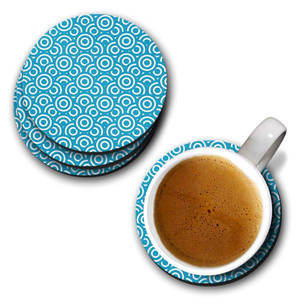 YuBingo Blue Circles Designer Printed Coasters (MDF Wooden, Set of 6, 9.5 Cm Diameter, Round)