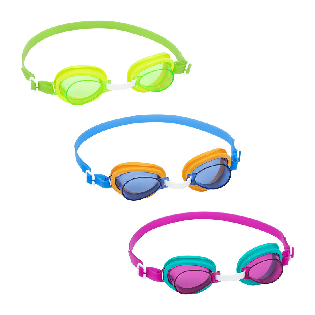 Bestway 3 pack kids swimming googles, swim goggles for girls and boys | uv protection and adjustable strap, aqua burst, multiple colours