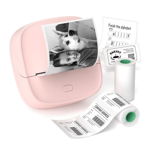 Gloryang Sticker Printer, Mini Bluetooth Thermal Printer with 2 Rolls Paper Tape, Portable Pocket Label Maker with Smart App for Phone & Tablet, Pink