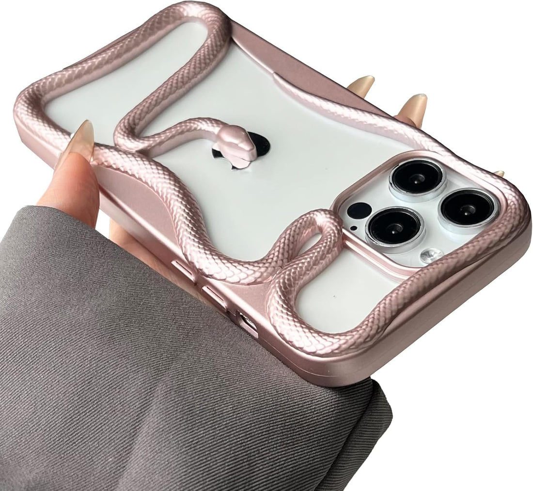 Snake Phone Case for iPhone, Luxury 3D Hollow Snake Design Electroplated Soft TPU Heat Dissipation Phone Case (Rose Gold, iPhone 14 Pro Max)