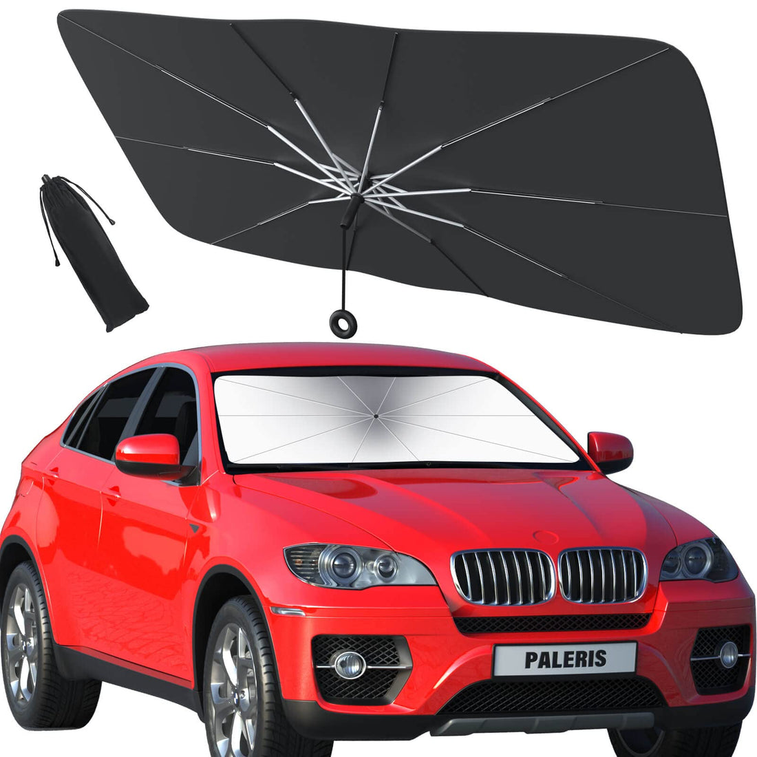 2023 Upgraded Car Windshield Sun Shade Umbrella - Foldable Car Sunshade Front Window Cover Windshield Sunshades, Car Accessories Interior for UV Ray Block & Sun Heat Protection (Large 57x32 Inches)