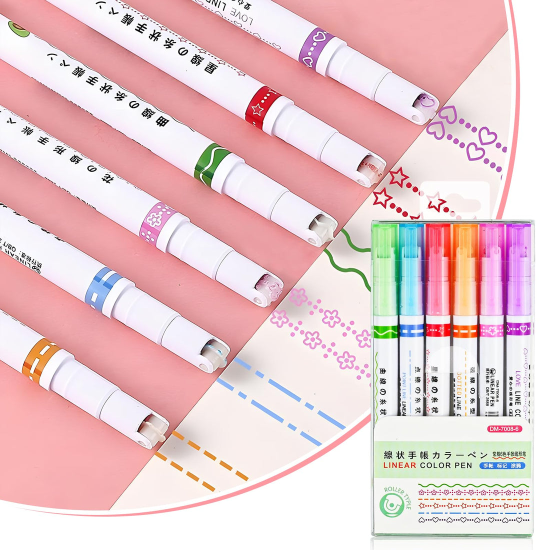 Set of 6 Curve Highlighter Pens with 6 Different Curve Shapes, Tip Pens with Different Shapes, Marker Light Pens for Journaling, Notes, Calendar, Office, School Stuff