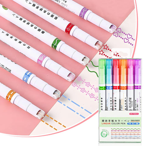 Set of 6 Curve Highlighter Pens with 6 Different Curve Shapes, Tip Pens with Different Shapes, Marker Light Pens for Journaling, Notes, Calendar, Office, School Stuff