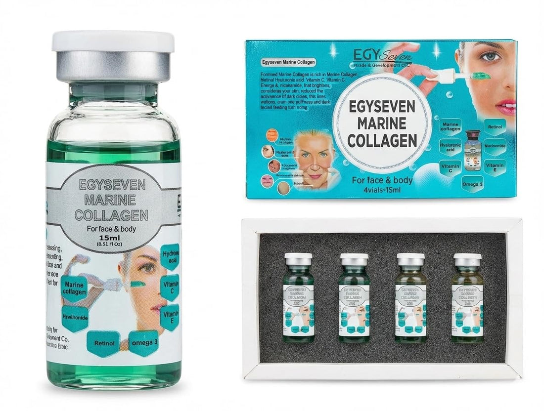 4 Marine Collagen Serum Ampoules – 7-in-1 Anti-Aging Formula with Hyaluronic Acid, Retinol, Vitamin C, Niacinamide & Omega 3 – Hydrating Face & Body Treatment for Wrinkles, Firming, and Glowing Skin