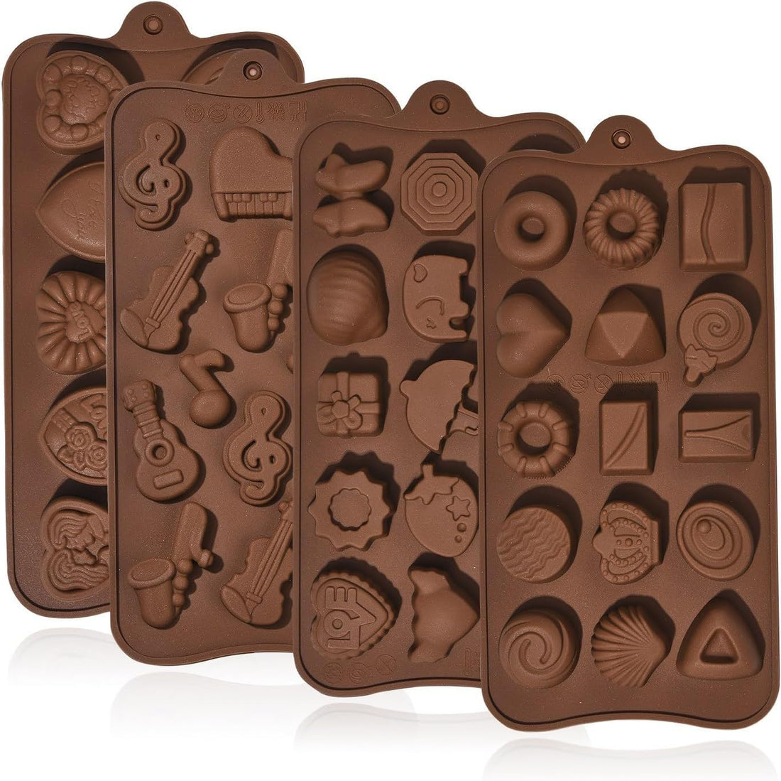 4 pcs 4 Styles Chocolate Silicone Molds Non-Stick Candy Silicone Molds for Truffles Ganache Jelly Praline Brownie Butter Ice Cube Tray