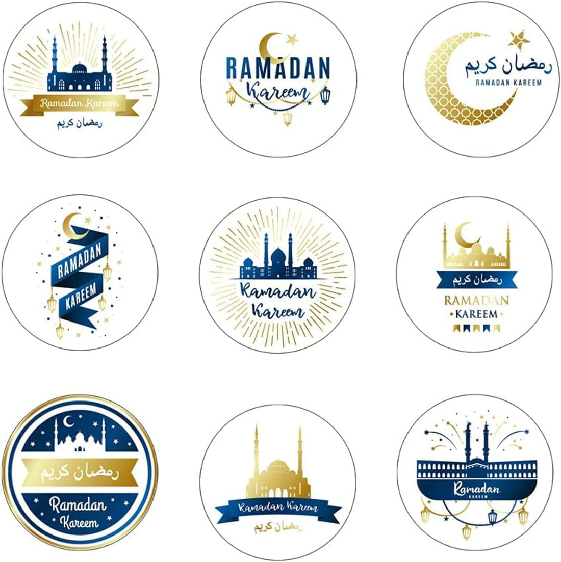 90 Pcs Blue Gold Ramadan Sticker Kit Ramadan Blue Gold Round Sticker Ramadan Party Festival Supplies Favors from magy store