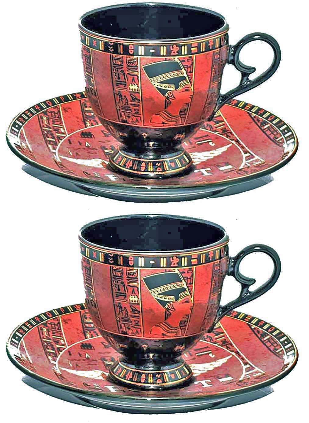 pack of 2 Coffee mug and 2 of it's plate of immatgar pharaonic Coffee mug ancient Egyptian souvenirs gifts for women and men from Egypt - mother day gifts (3kings - Circular - Red - 75 MM)