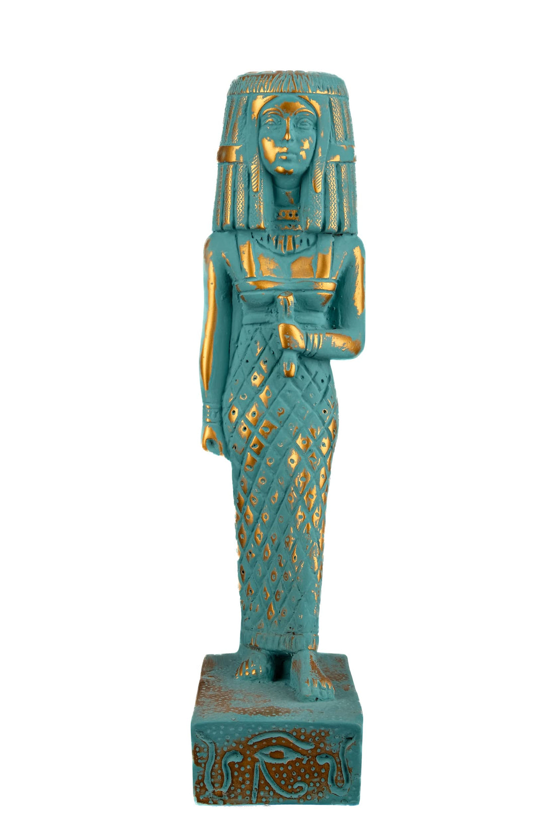 Unique Ancient Egyptian statue of Tiye also spelled (Taia, Tye) Heavy stone hand painted with green color and gold antique color made in Egypt