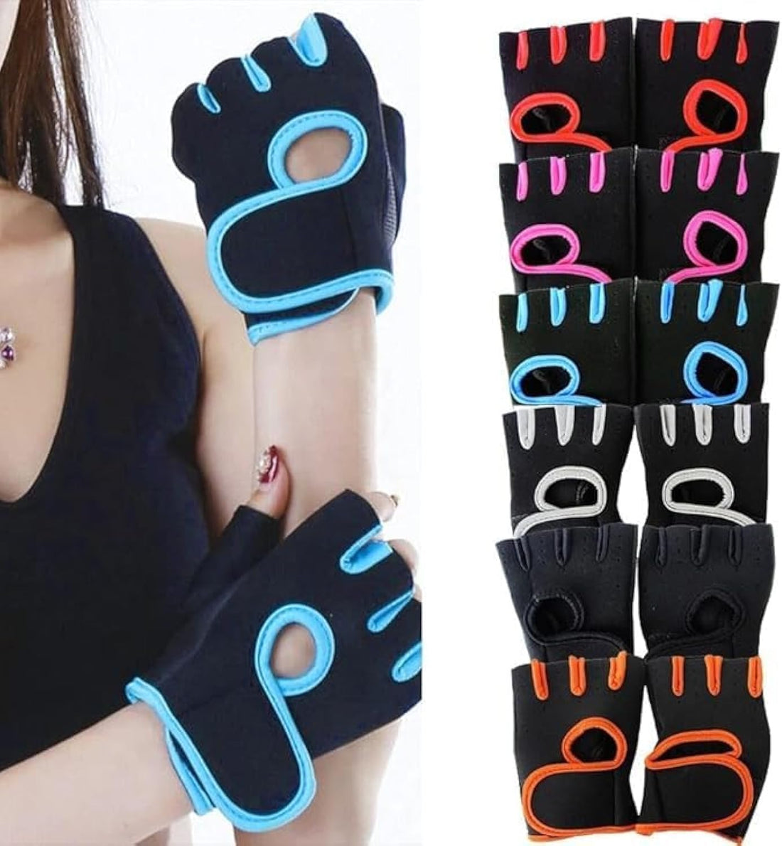 M D Stay Fit MD Color Sport Purpose, Training Equipment, Men and Women, Half - Finger Riding ness Gloves (Black)
