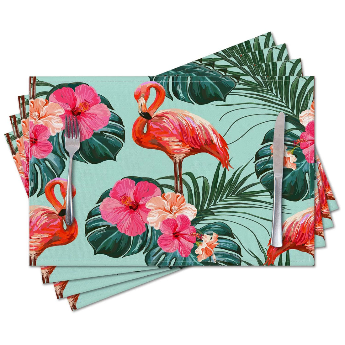Placemats Set of 4,Flamingo Tropical,Washable Burlap Woven Heat Resistant Placemat for Dinning Table,Farmhouse,Outdoor,18X12 Inch