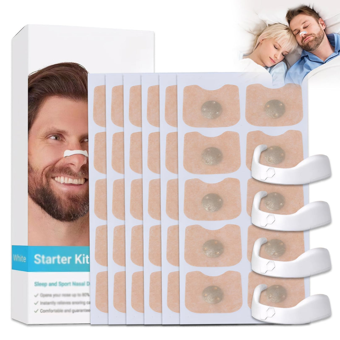 BIGTHREE 60 Pcs Intake Breathing Nose Magnets Nose, Breathing Strips Magnet Magnetic Nose, Reduce Snoring, Improve Sleeping Quality, for Family Travel and Business Trip with 4 pcs Nose Clips