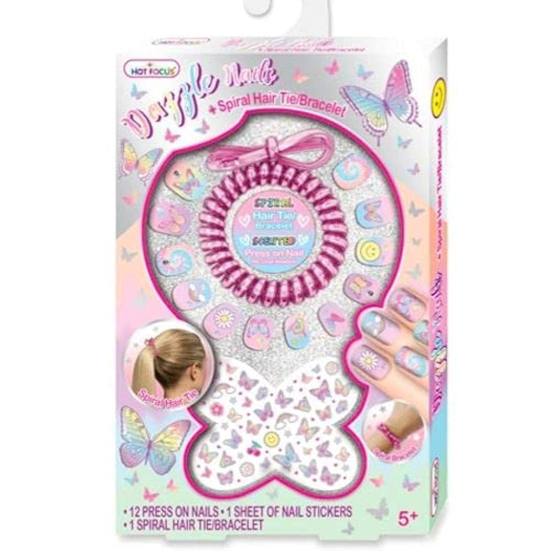 Hot Focus 030TB Dazzle Nails Press Set with Spiral Hair Tie and Bracelet