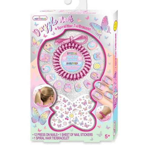 Hot Focus 030TB Dazzle Nails Press Set with Spiral Hair Tie and Bracelet