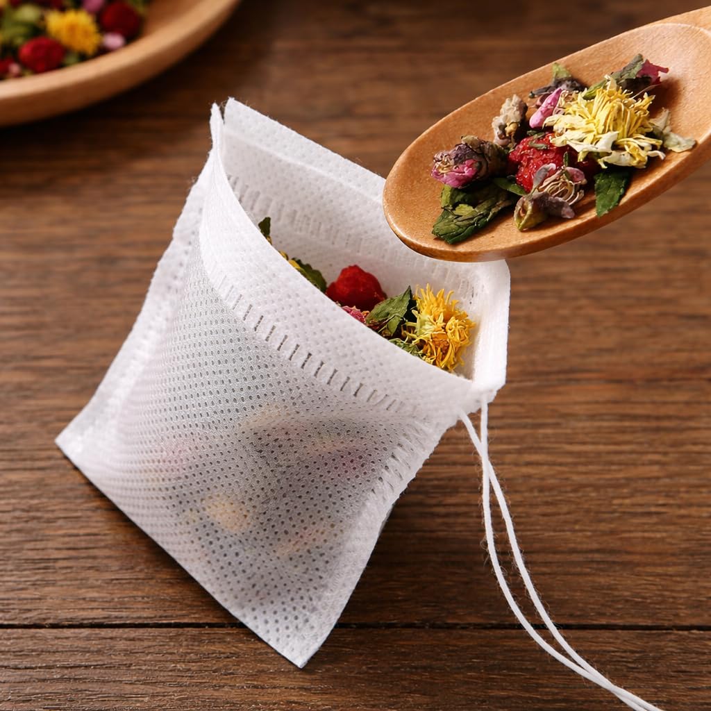 OVA Tea Sachets with String – Disposable Infusers for Loose Leaf and Herbal Tea, Easy Brewing, Convenient Use for Fresh Tea at Home or Travel (200 Pieces)