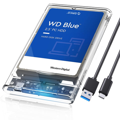 ORICO 2.5 USB 3 External Hard Drive Enclosure Casing for 2.5 inch 7mm/9.5mm SATA HDD SSD Support UASP SATA III Max 4TB Tool-Free Design - Clear (2.5, Type-C)