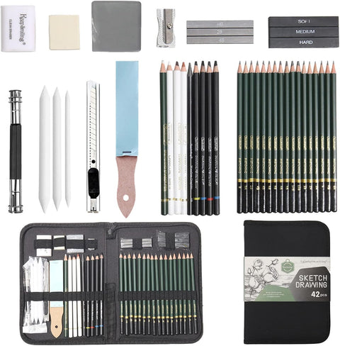 Like it Professional Art Set, 42 PCS Drawing and Sketching Set- Drawing, Sketching and Charcoal Pencils. Kneaded Eraser Included. Art Kit for Beginners, Teens and Adults