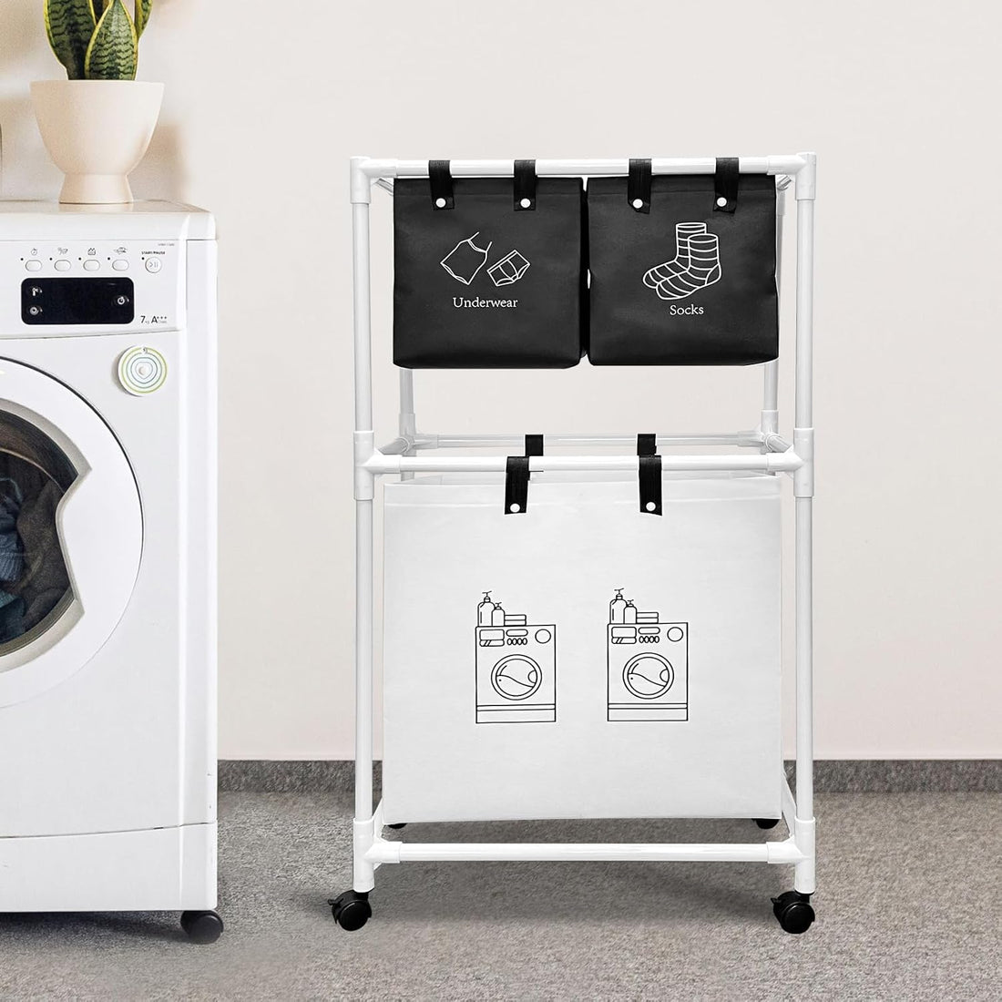 Next Store 2 Floors Metal Laundry Stand with Multi-Use Basket, Practical and Stylish Design, Strong Rust Proof Construction for Organizing Clothes and Socks