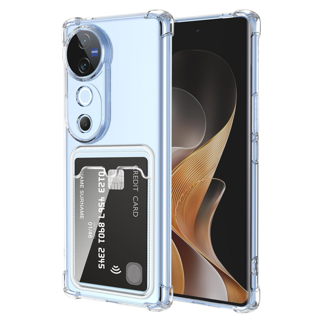 Dl3 Mobilak Vivo V40 5G Case Clear Card Holder Back Wallet Crystal Transparent Soft TPU Shockproof Bumper Corner Drop Protection Phone Case Cover With Camera Lens Protection - Transparent